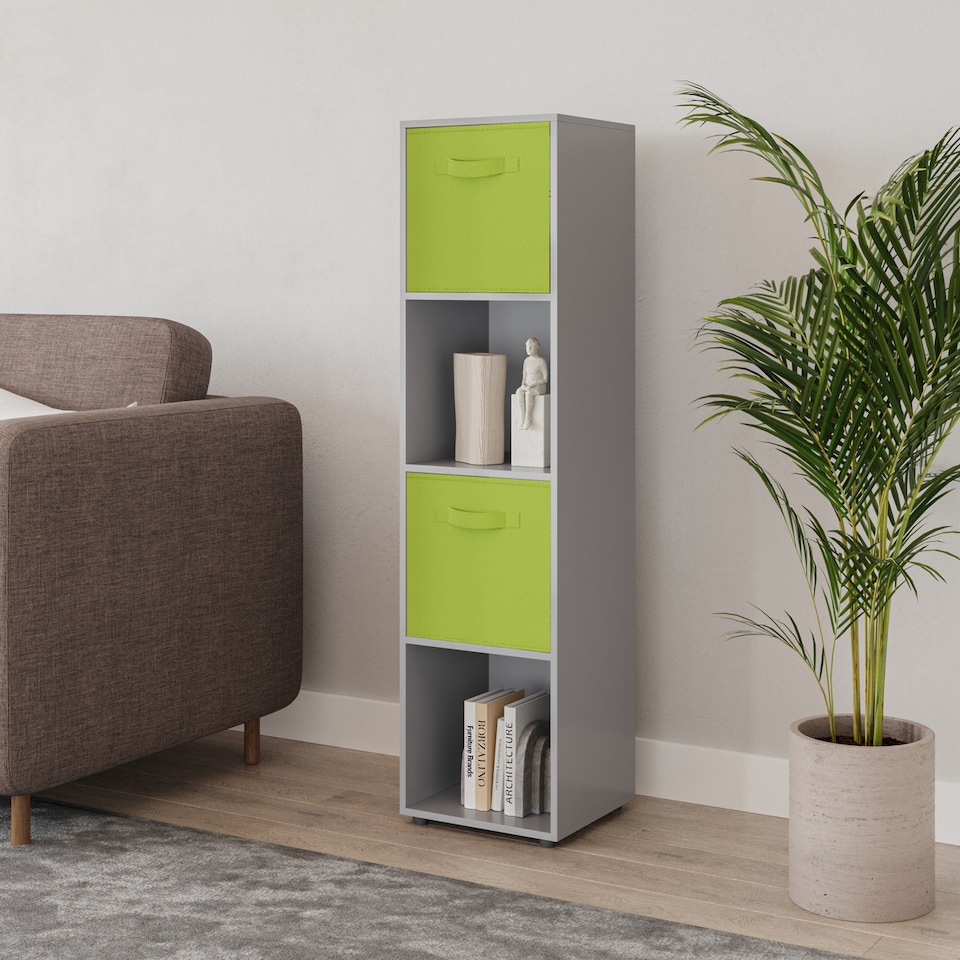 image 1 of 4 -Cube Tall Shelving Unit With Non Woven Inserts | Grey | Grey & Green | 1