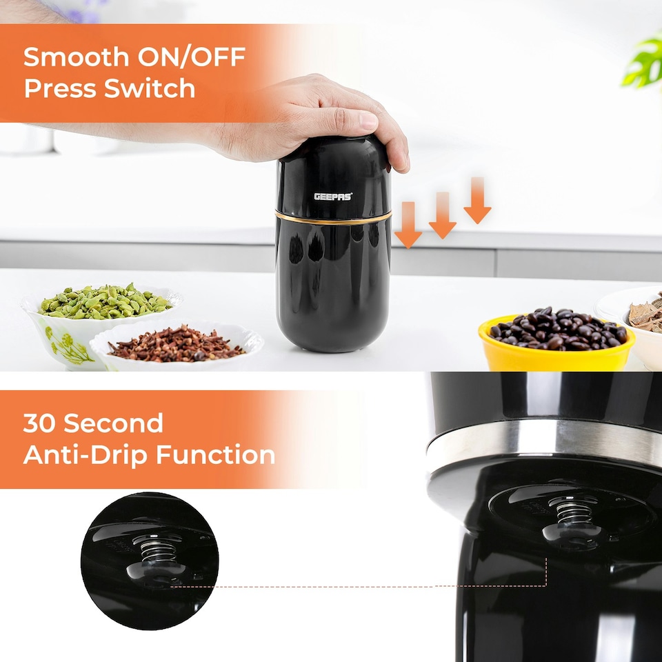 image 1 of GEEPAS 1.5L Filter Coffee Machine & Coffee Grinder 80g Capacity Combo Set