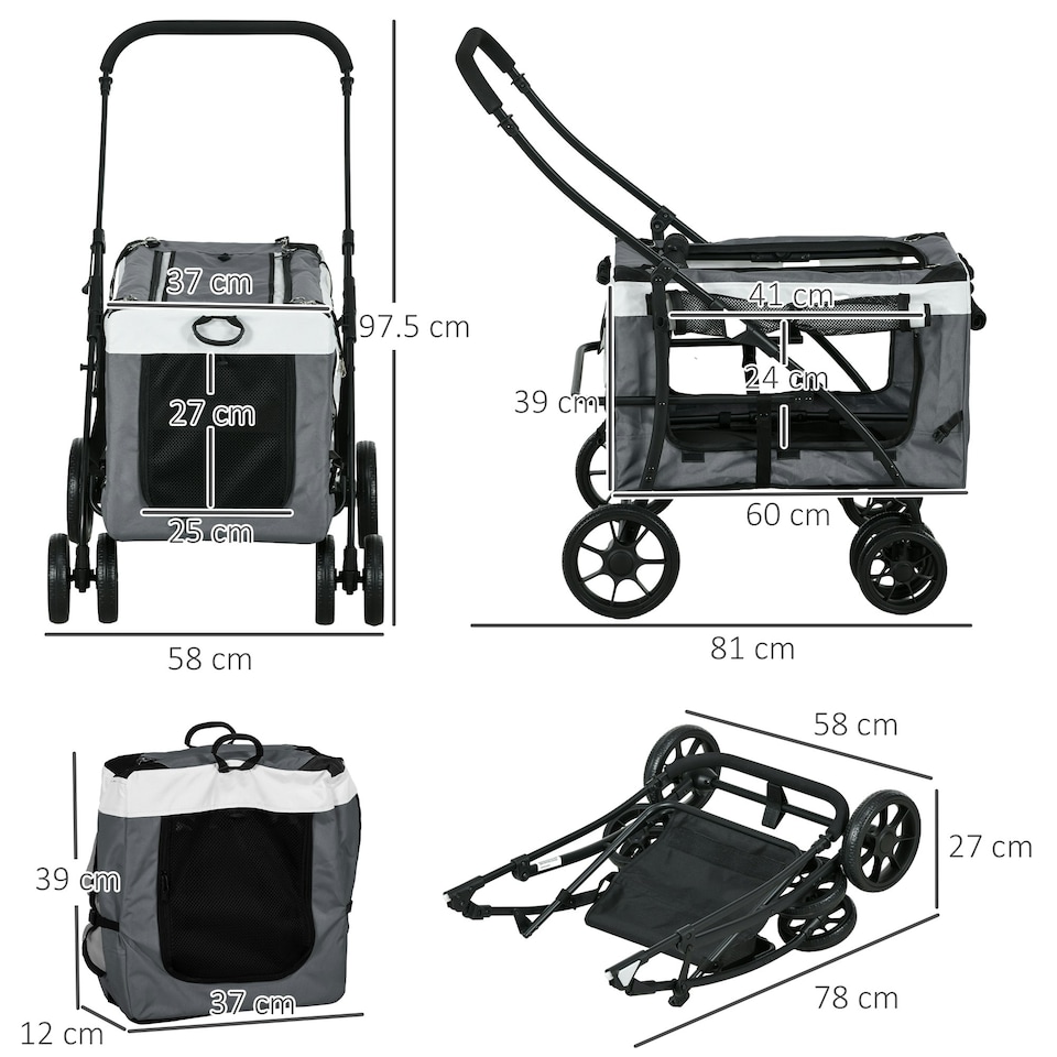 image 1 of PawHut Foldable Pet Stroller w/ Detachable Carrier, Soft Padding - Grey