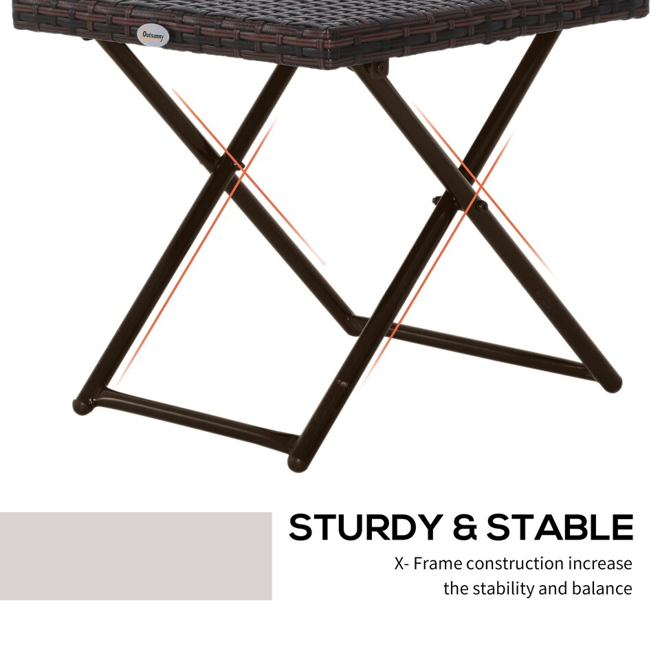 image 1 of Outsunny Folding Square Rattan Coffee Table w/ Steel Frame Bistro Garden Brown