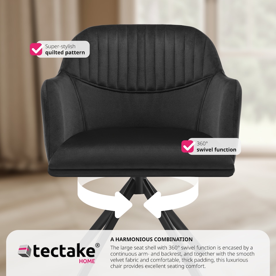 image 1 of Lounge Armchair Living Room Accent Chair 360 Swivel Slim Steel Legs Velvet Fabric | Black | black/black | 4