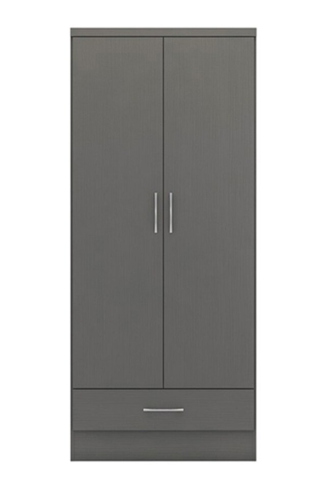 image 1 of Nevada 2 Door 1 Drawer Wardrobe - L52 x W78 x H182.5 cm - 3D Effect Grey | Grey | 3D Effect Grey