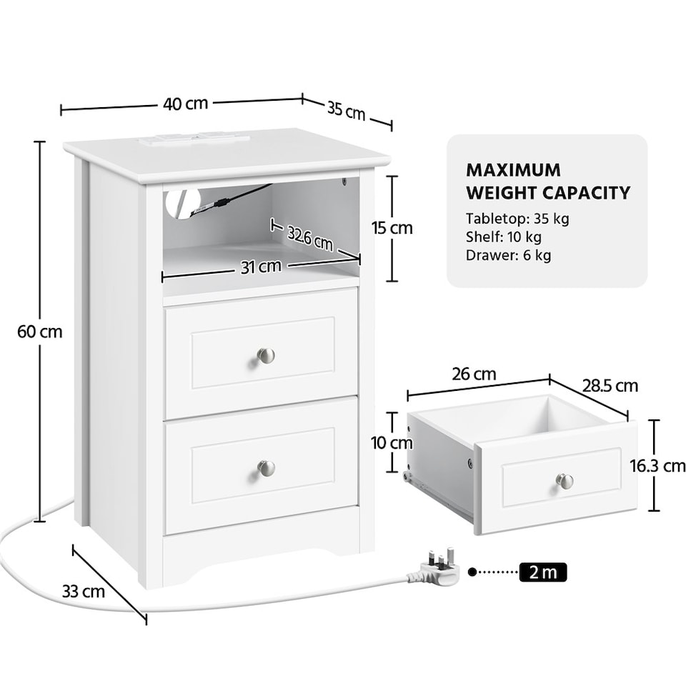 image 1 of Yaheetech Charging Station Bedside Table with Adjustable LED Light Strip