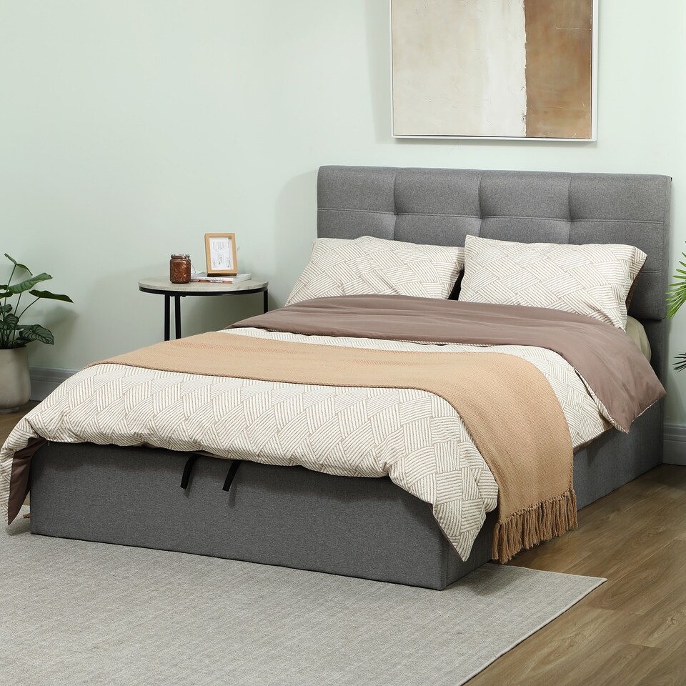 image 1 of HOMCOM Upholstered Ottoman Bed, 5ft King Storage Bed Frame, Grey | Grey | Grey