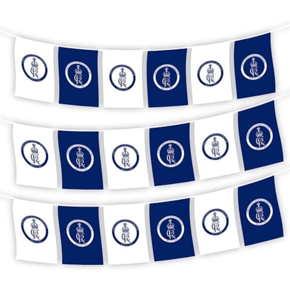 King Charles' Coronation Cypher Plastic Flag Bunting 1000m (100 x 10m)