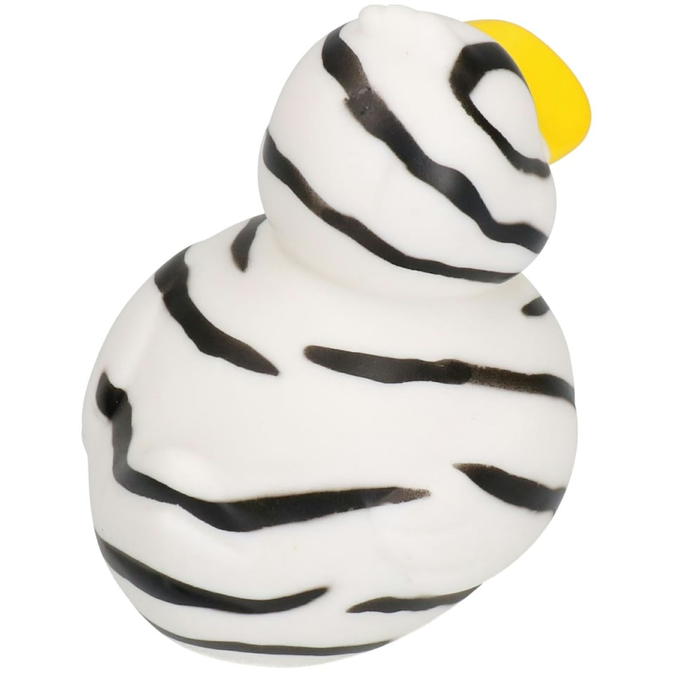 image 1 of Black & White Rubber Vinyl Squeaky Duck Dog Toy With Internal Squeak 8x10cm
