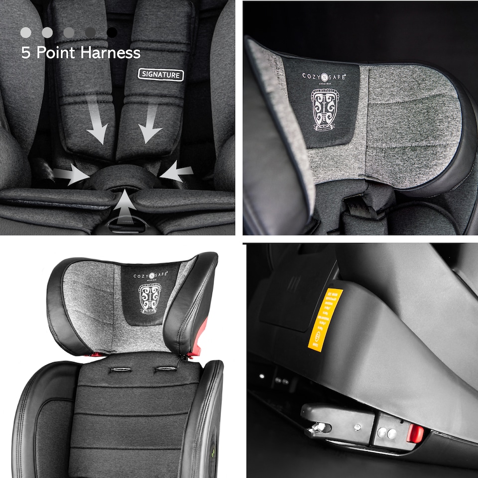 image 1 of Cozy N Safe Excalibur Car Seat Group 1/2/3 9-36kg, ISOFix & Top Tether, 25kg Harness, Convertible Baby Toddler Child Car Seat, Forward Facing High Back Booster, 9 Months to 12 Years (Graphite)