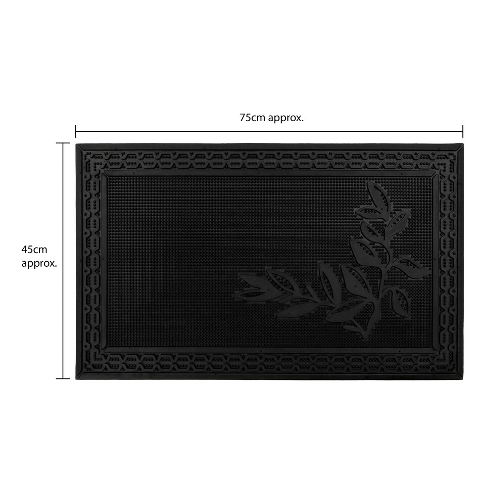 image 1 of JVLFoliage Rubber Scraper Doormat and Patio Mat Set, Black