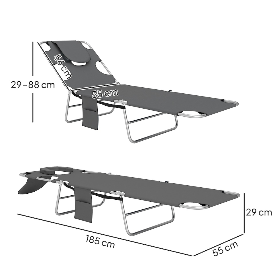 image 1 of Outsunny Foldable Sun Lounger 5 Level Adjustable Reclining Chair Dark Grey