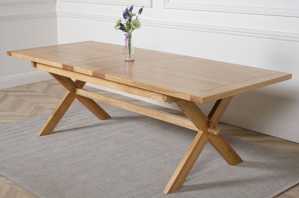 image 1 of Vermont 200 - 240cm Cross Leg Large Oak Extending Dining Table | Brown | Light Oak