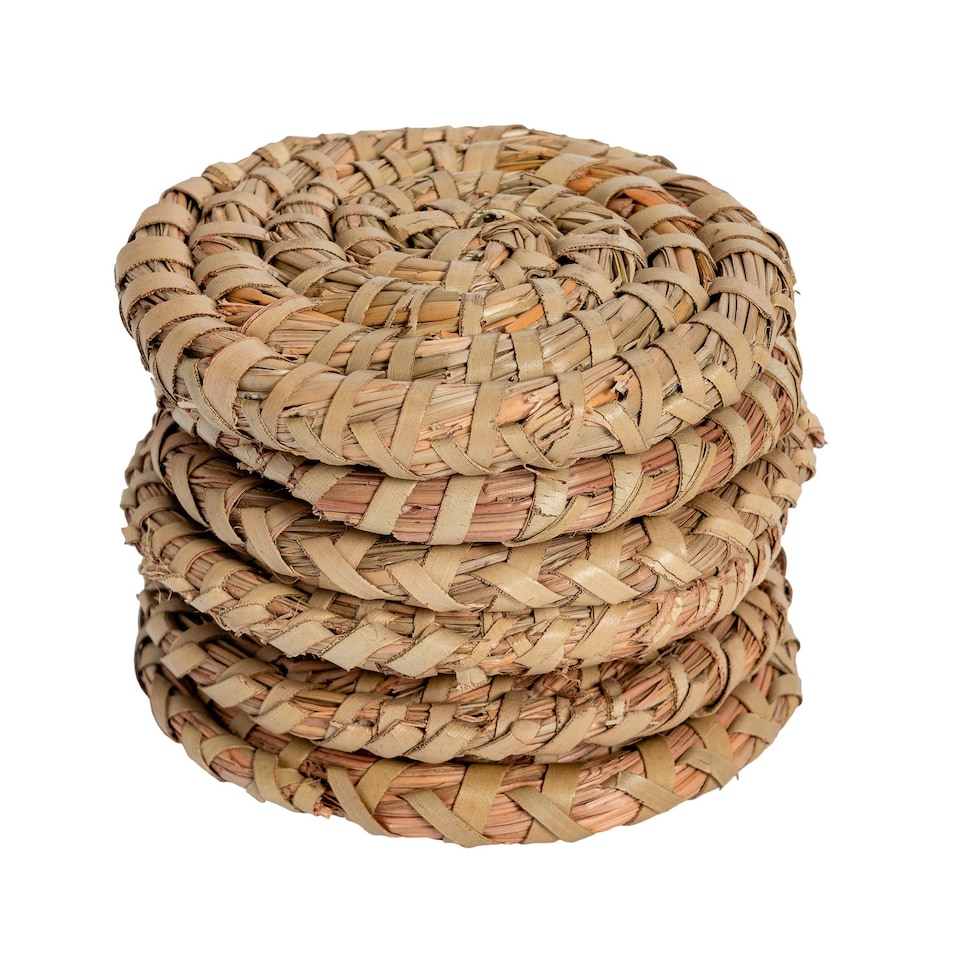image 1 of Argon Tableware Round Woven Palm Leaf Coasters - 10cm - Pack of 6