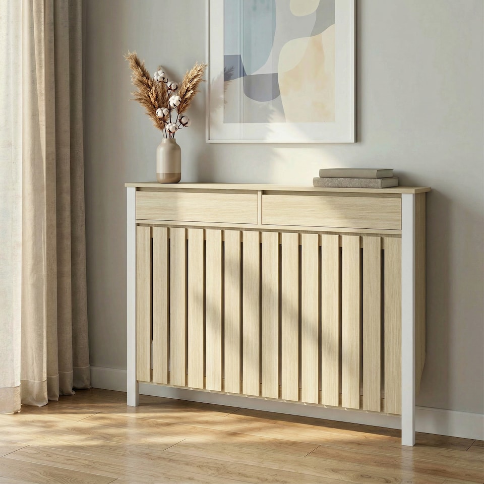 image 1 of HOMCOM Large Radiator Cover with Drawers and Vertical Slats