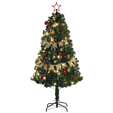 HOMCOM 5ft Artificial Christmas Tree with LED Lights and Red Decorations