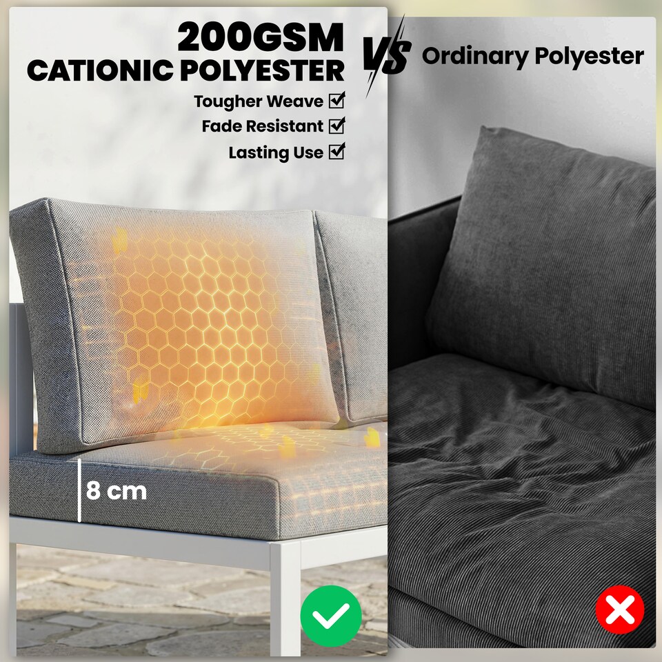 image 1 of Outsunny 6 Seater Metal Garden Furniture L Shaped Corner Sofa Set, White