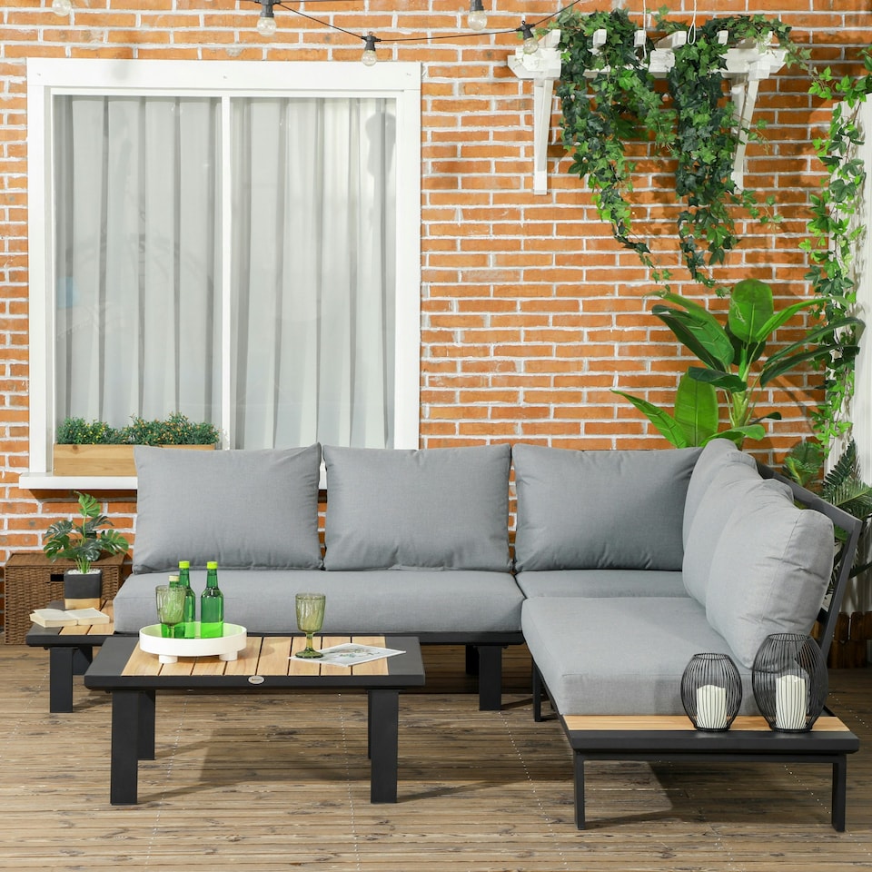 image 1 of Outsunny 4 PCS Garden Furniture Conversation Set w/ Loveseat Table, Grey