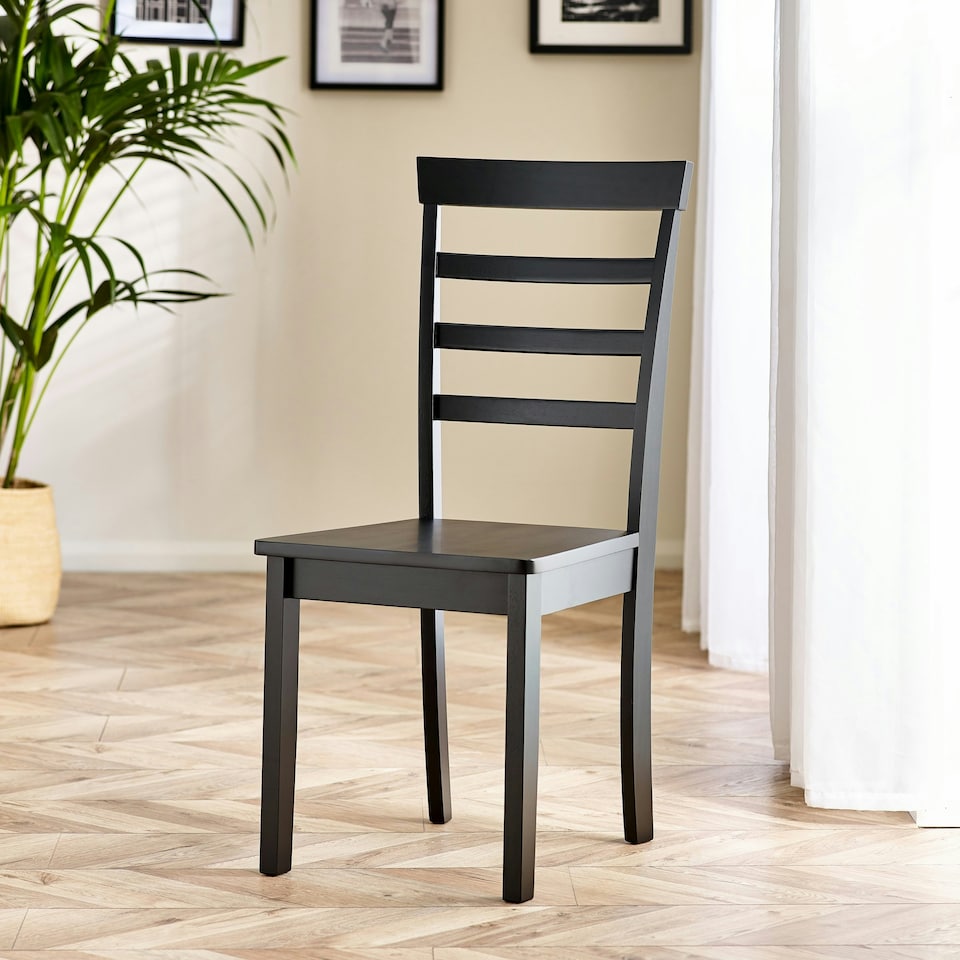 image 1 of Furniturebox Whitby 2x Solid Black Wood Dining Chairs