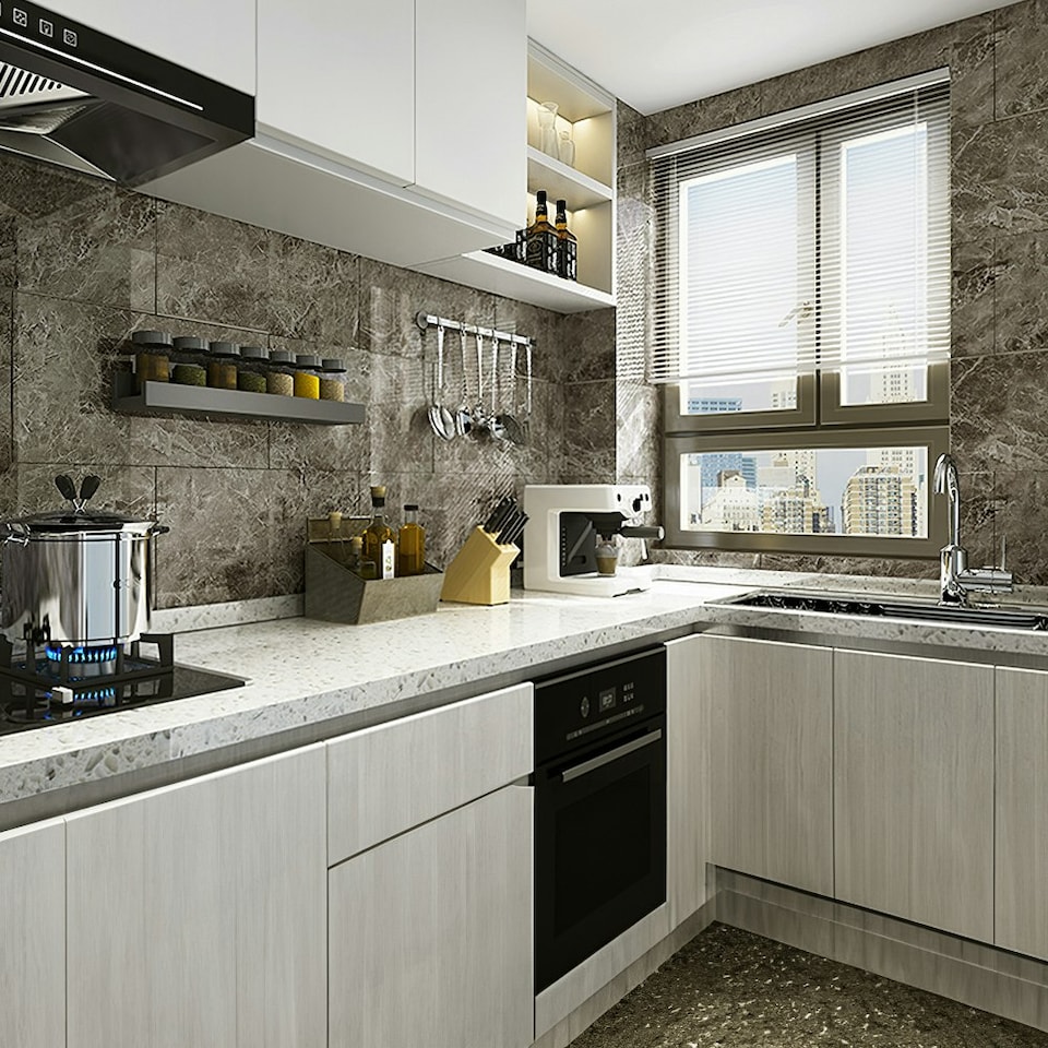 image 1 of Living and Home 10 Pcs Peel and Stick Marble Wall Tile, Dark Grey