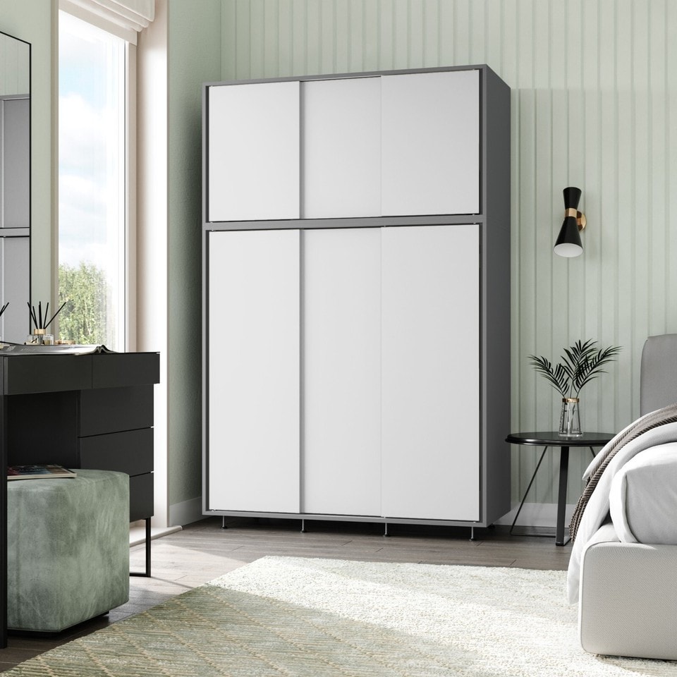 image 1 of URBNLIVING 6 Sliding Doors Wardrobe | Multi | Grey Carcass + White Doors | 1