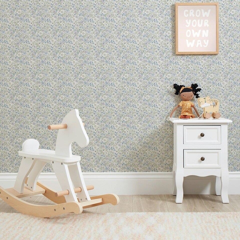 image 1 of Ditsy Gardenia Wallpaper in Soft Lilacs and Sage Multi