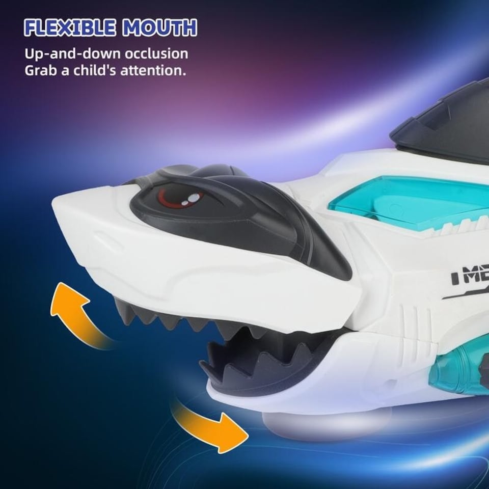 image 1 of Electric Crawling Shark Toy for Toddlers with Lights, Music, and Obstacle Avoidance