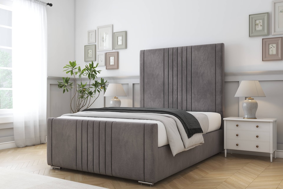 image 1 of Sloomy Harrington Slate Naples Bed Frame With 50" Upholstered Headboard 3' Single
