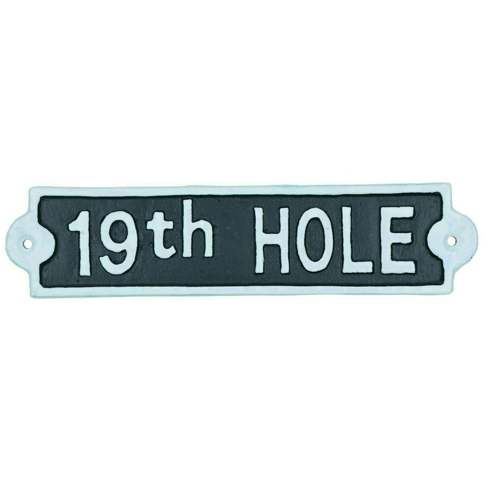 image 1 of 19th Hole Cast Iron Sign Plaque Wall Door Fence Post House Garden Yard Bar Pub