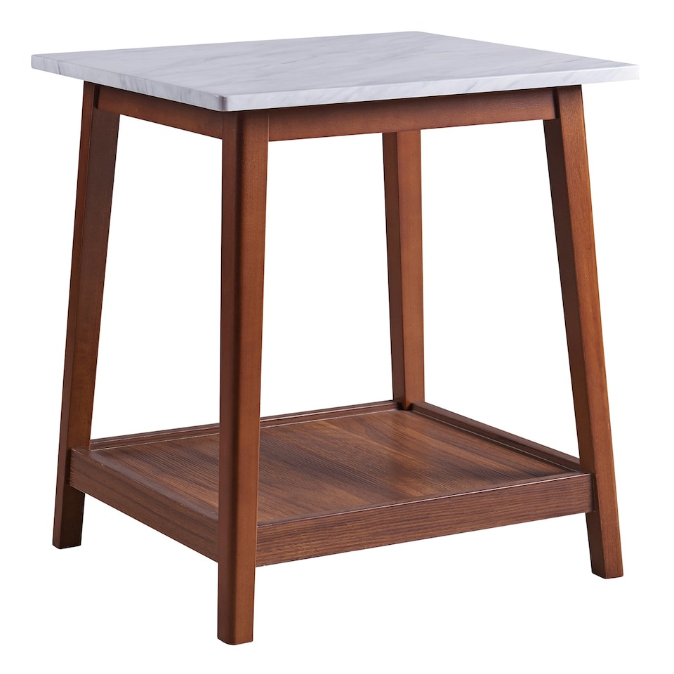 image 1 of Teamson Home Kingston Side Table With Faux Marble Top Solid Wood Leg, Walnut Finish