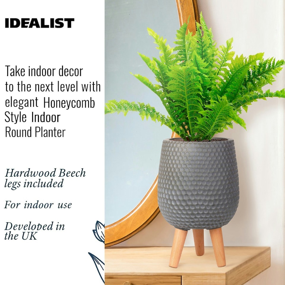 image 1 of Honeycomb Style Dark Grey Planter with Legs, Round Indoor Plant Pot Stand for Indoor Plants by Idealist Lite D21 H34 cm, 6L