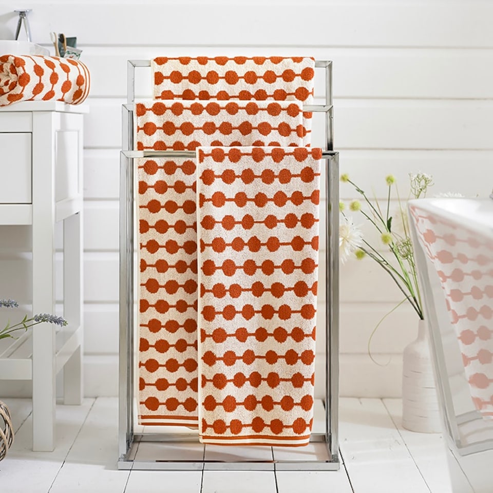 image 1 of Bobbles 100% Cotton Towels – Supersoft, 550 GSM, Yarn-Dyed Jacquard, Absorbent & Stylish in Orange & Marine Blue Orange | White | Bath towel