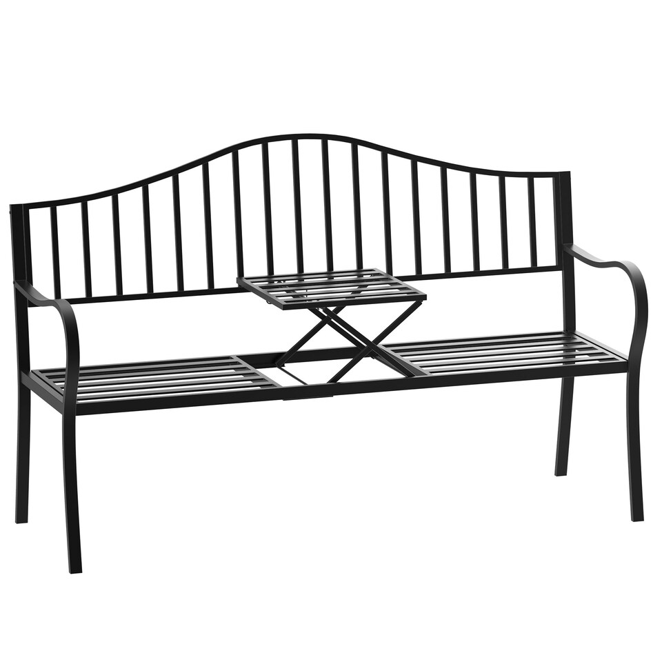 image 1 of Outsunny Outdoor Metal Frame 2 Seater Bench Patio Park Garden Seating Chair