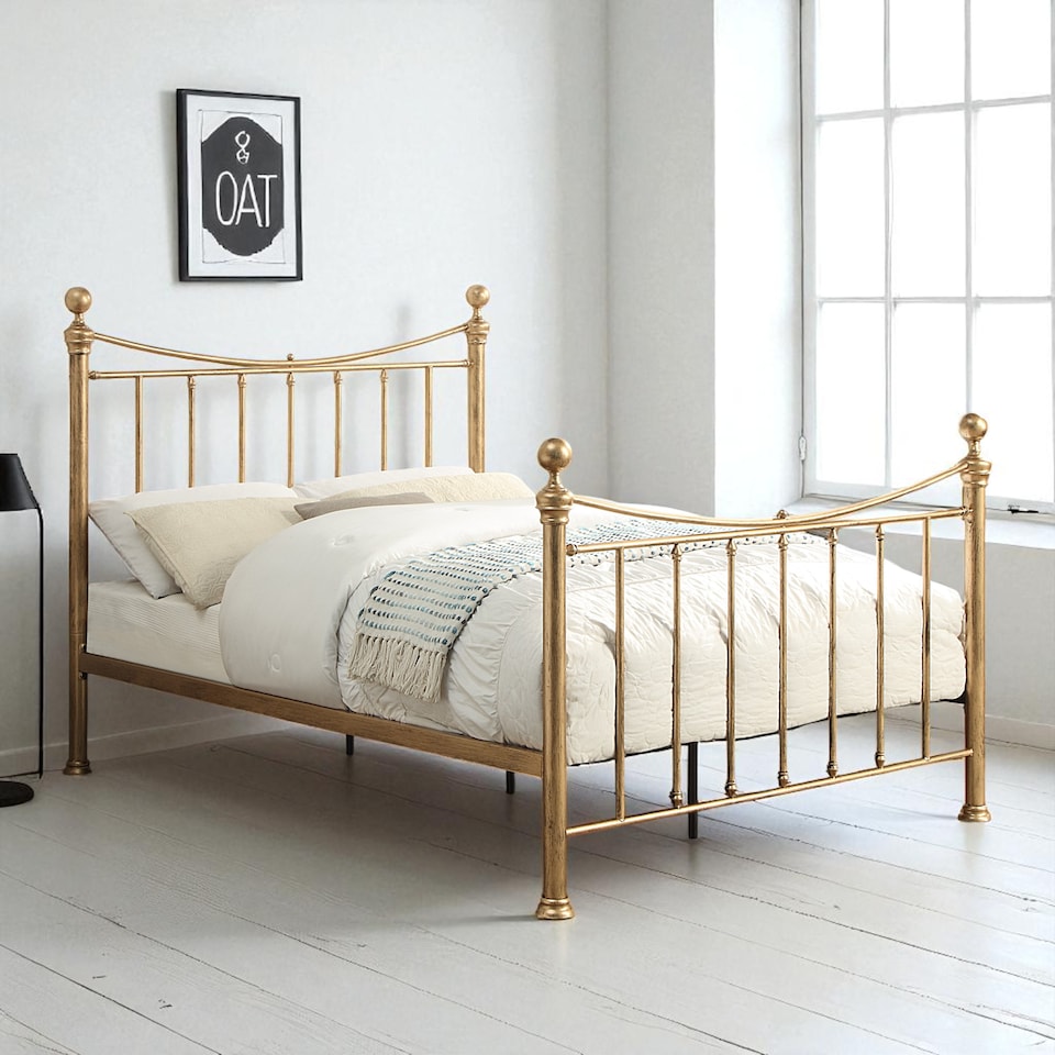 image 1 of Hampstead Traditional Style Distressed Antique Brass Effect Metal Bed Frame | Bronze | Antique Brass | King