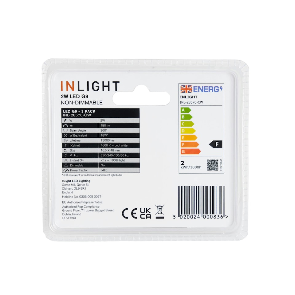 image 1 of BHS 3 Pack of 2 Watt G9 LED Capsule Light Bulbs | White | Cool White | 3