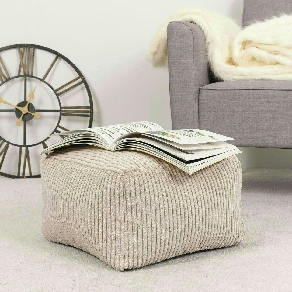 image 1 of icon Theo Beanbag Footstool Corduroy Natural Beige Cream