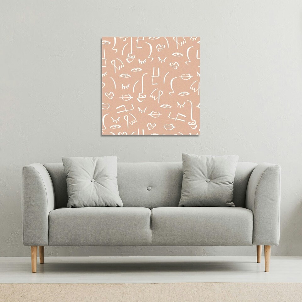 image 1 of line drawing abstract faces (Canvas Print) 101 x 101 x 4cm