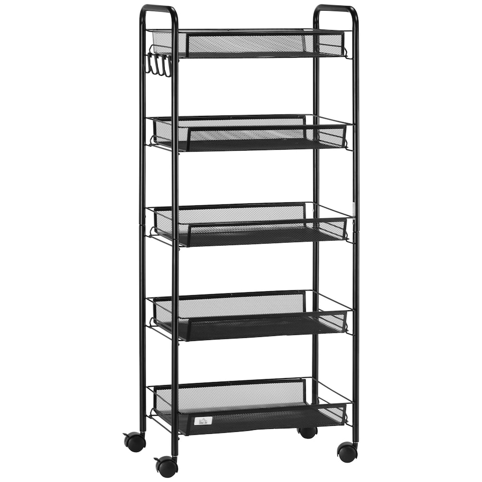 image 1 of HOMCOM 5 Tier Utility Rolling Cart with Removable Mesh Baskets, Black