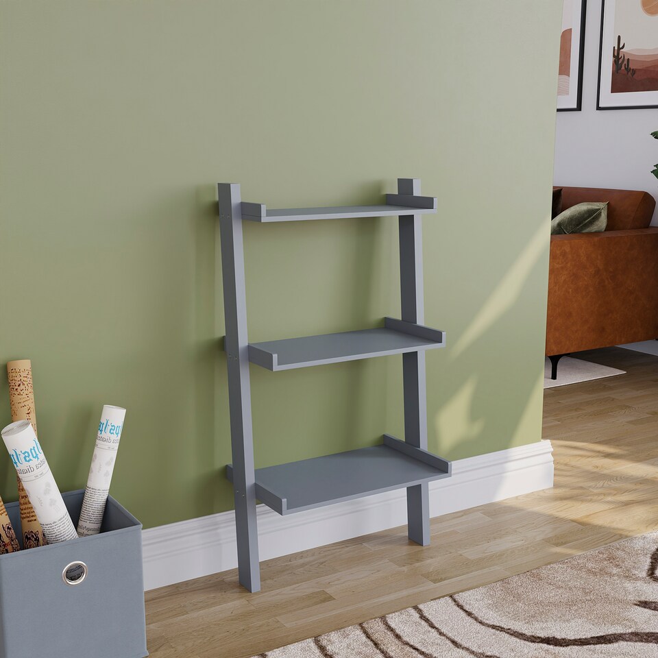 image 1 of Vida Designs York 3 Tier Ladder Bookcase Display Storage, Grey