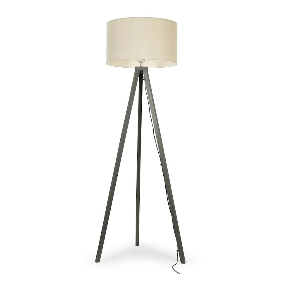 image 1 of ValueLights Barbro Grey Wood Tripod Floor Lamp Natural Shade