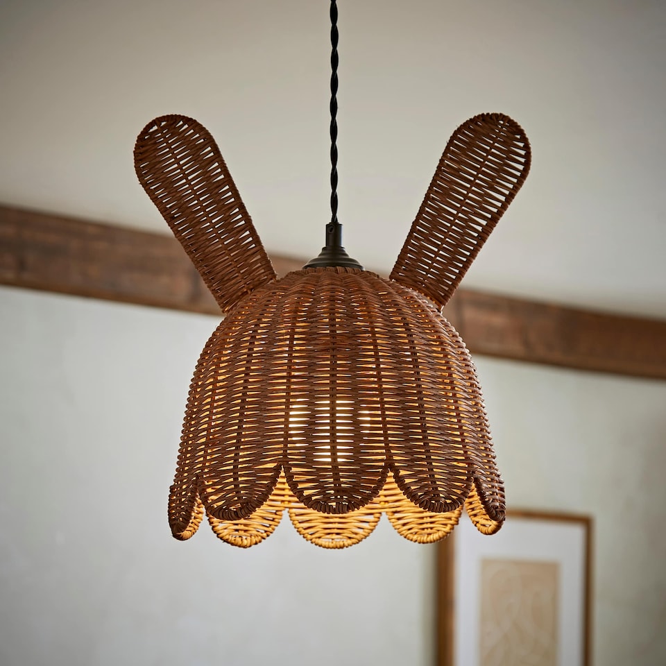 image 1 of ValueLights Bella Rattan Bunny Ceiling Pendant Lamp Shade | Brown