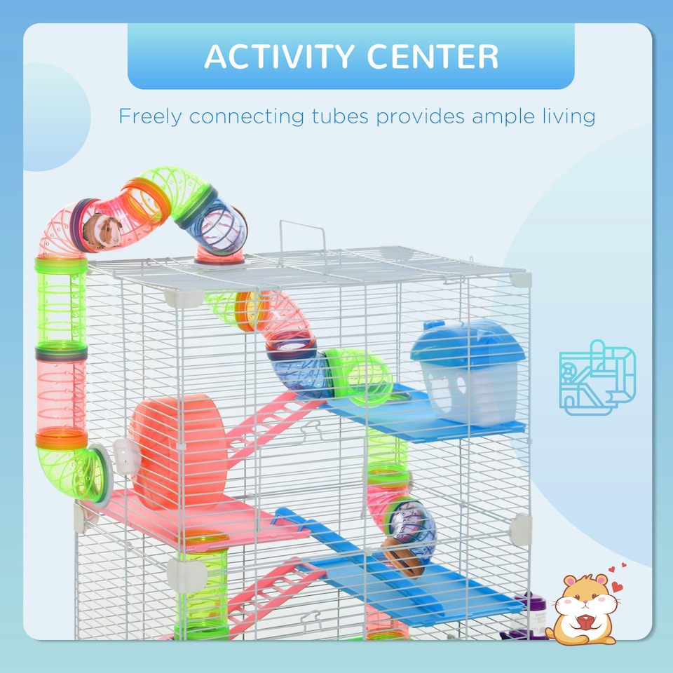 image 1 of Pawhut 5 Tier Hamster Cage Carrier Habitat w/ Exercise Wheels, Green