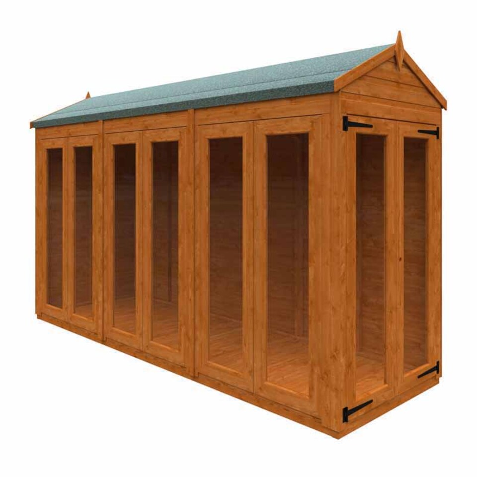 image 1 of 12x4 Flex Apex Full Pane Summerhouse 12mm Flex - L353.8 x W115 x H219.2 cm - Solid Wood/Softwood/Pine - Burnt Orange