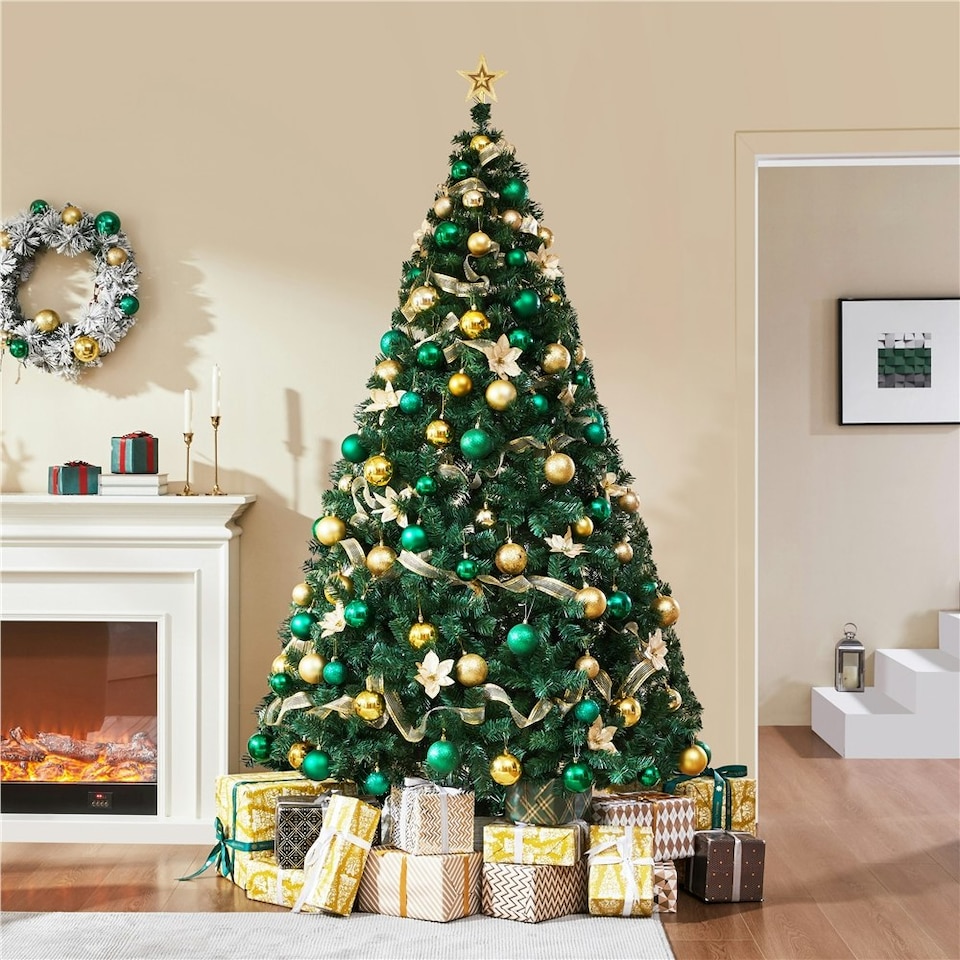 image 1 of Yaheetch 214 cm Tall Artificial Christmas Tree with Foldable Stand