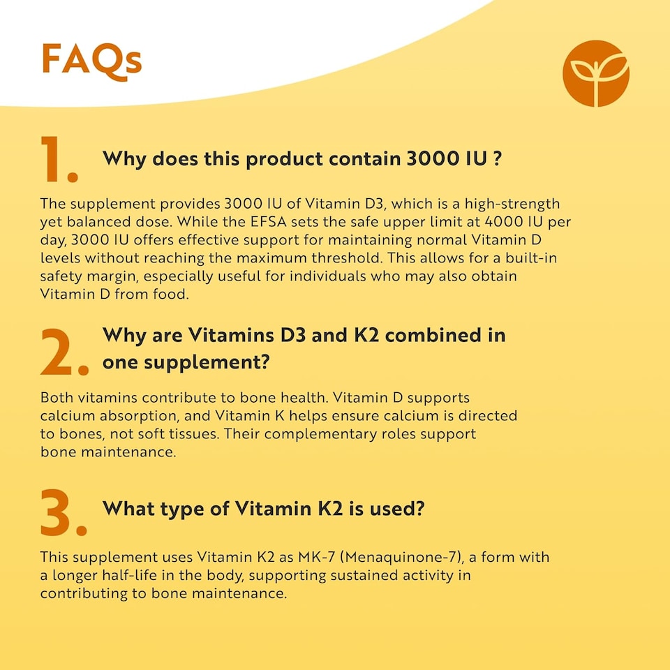 image 1 of Nutravita Vitamin D3 3000iu & K2 100ug (MK7) - Supports Normal Bones, Muscles, Teeth and Immune System - 120 Vitamin D3 K2 Vegetarian Capsules