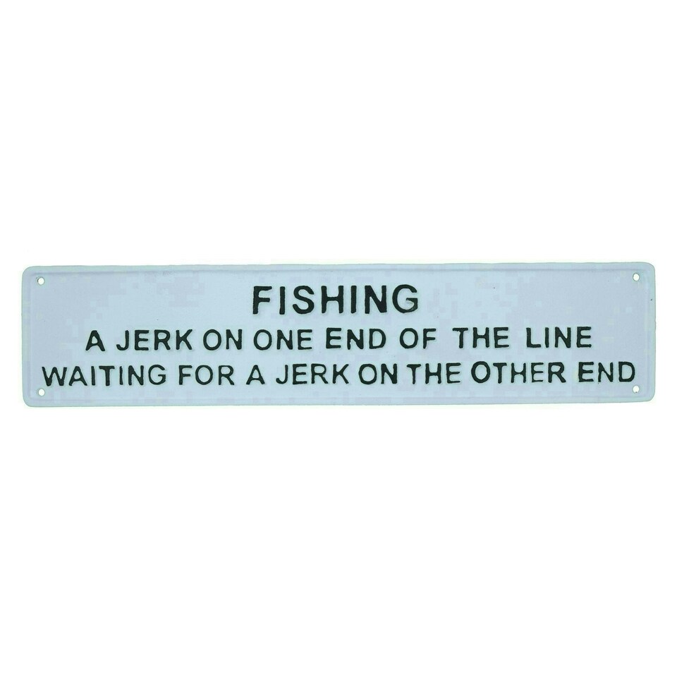 image 1 of Fishing Jerk On One End Of Line Sign Plaque Cast Iron Garden Wall Door House