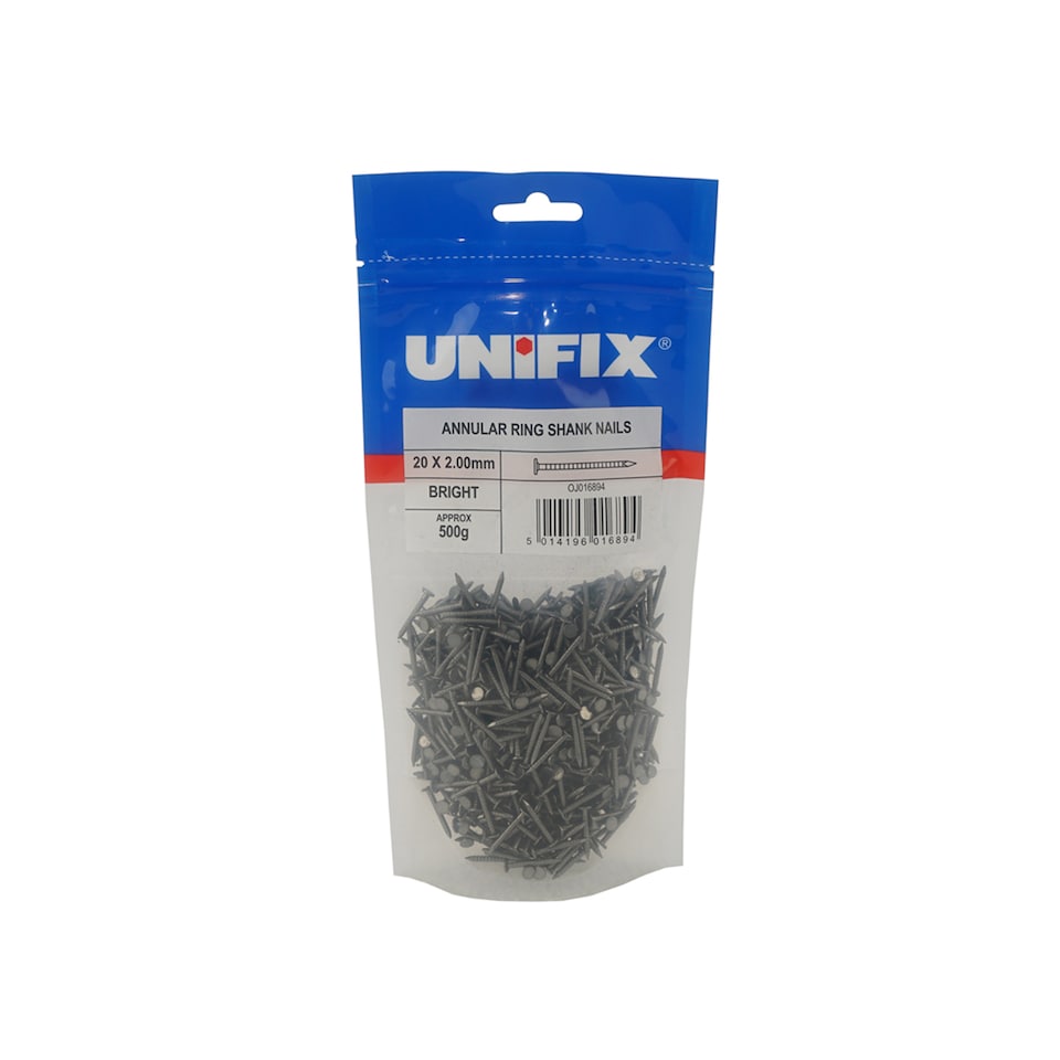 Unifix Bright Annular Ring Shank Nails CE 65 x 3.35mm - Box of 5