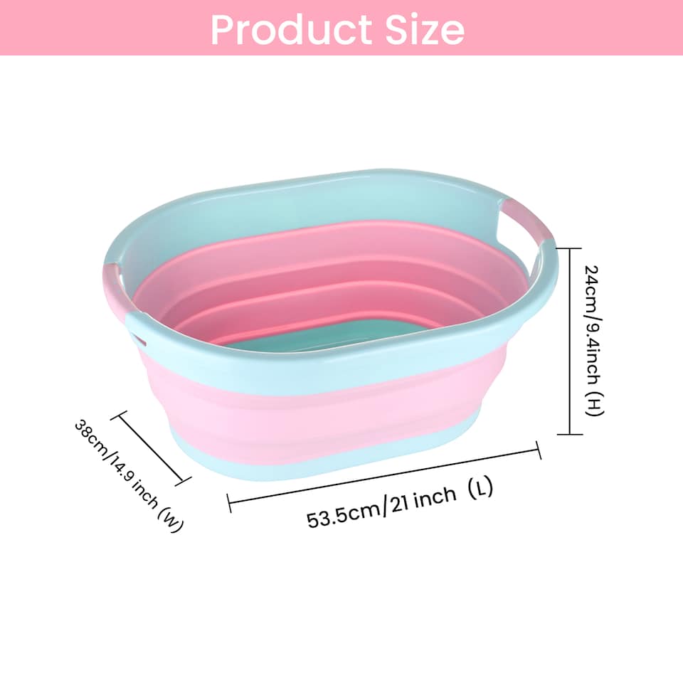 image 1 of 24L Oval Collapsible Laundry Basket, Plastic Laundry Hamper - Pink