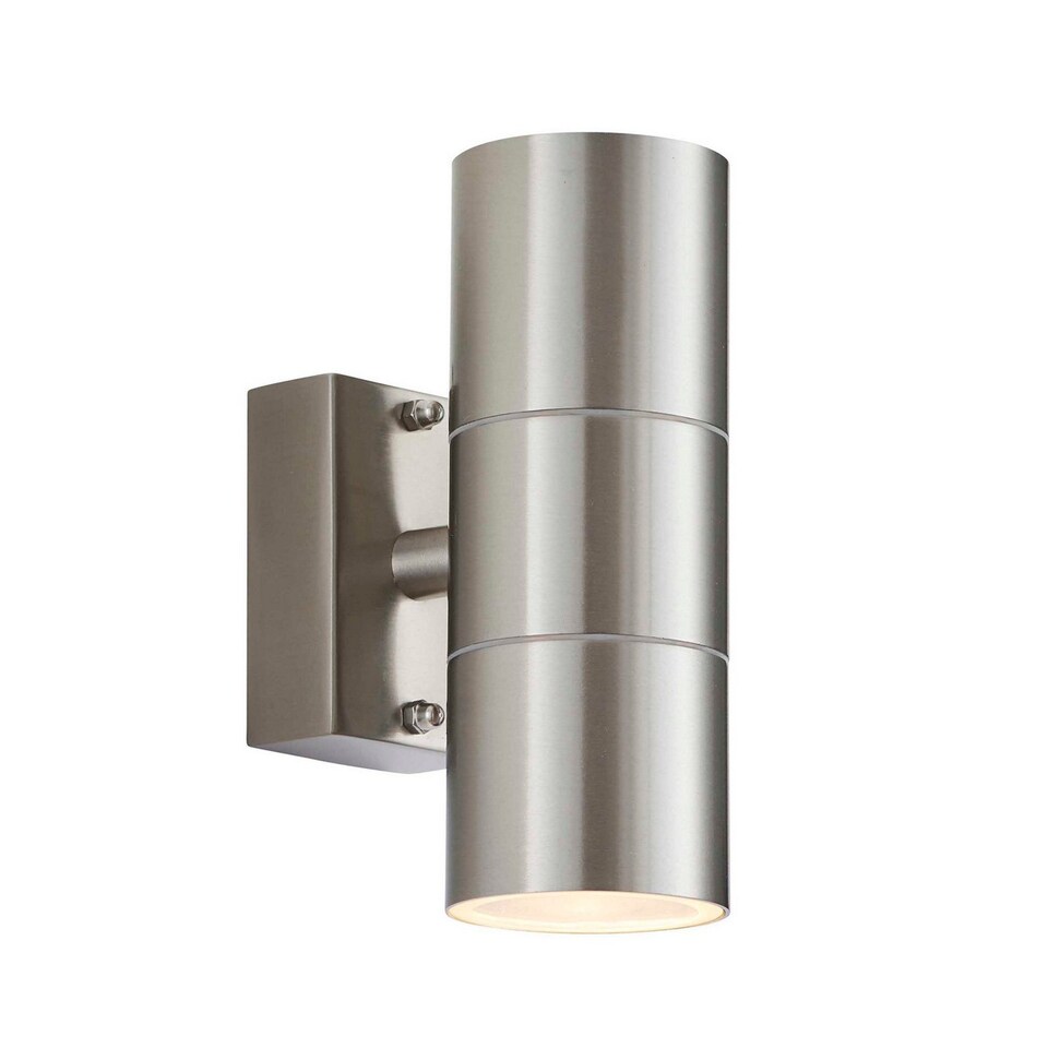 image 1 of Canon 2 Light Outdoor Up Down Wall Light Clear Glass, Polished Stainless Steel IP44, GU10