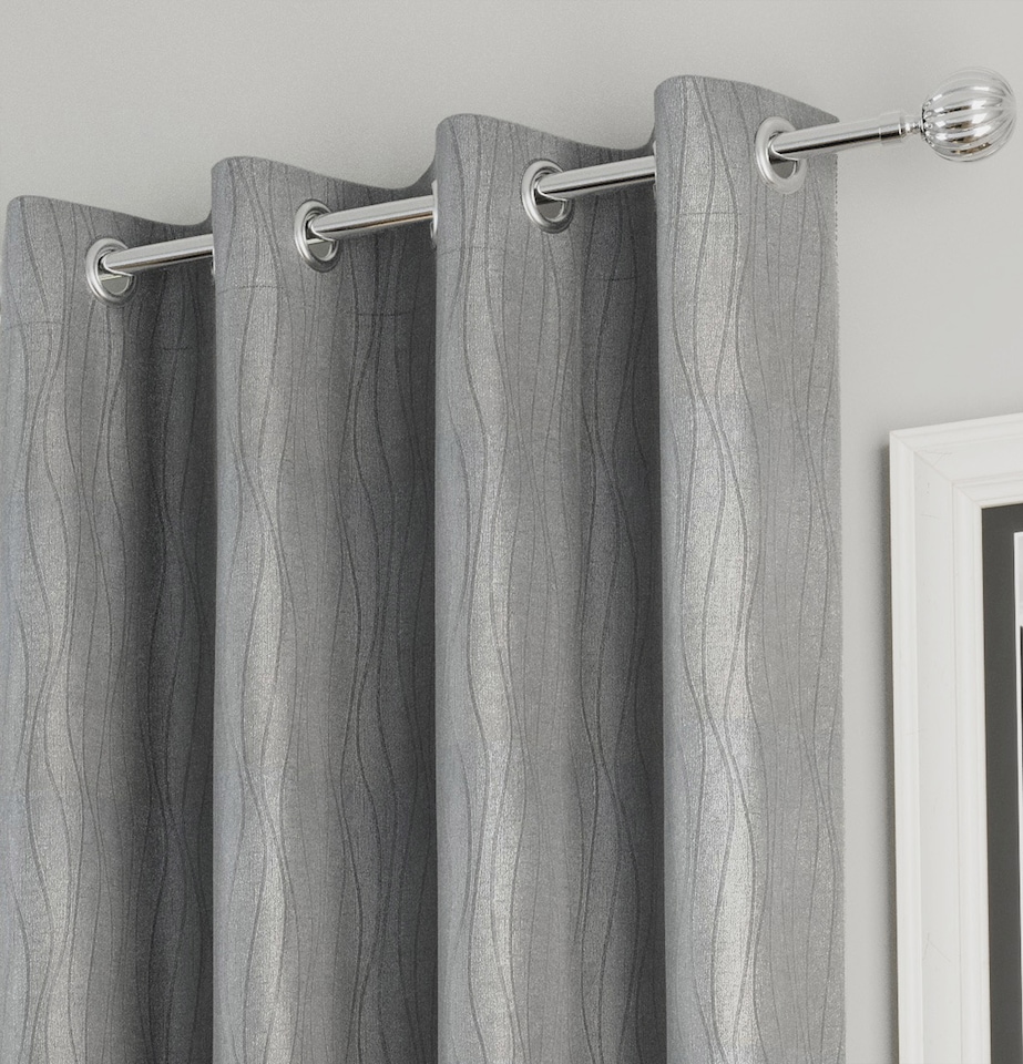 image 1 of Enhanced Living Goodwood Silver Thermal, Energy Saving, Dimout Eyelet Curtains with Wave Pattern (PAIR) - 90 x 90 inch (229x229cm) | Silver | Silver | 2