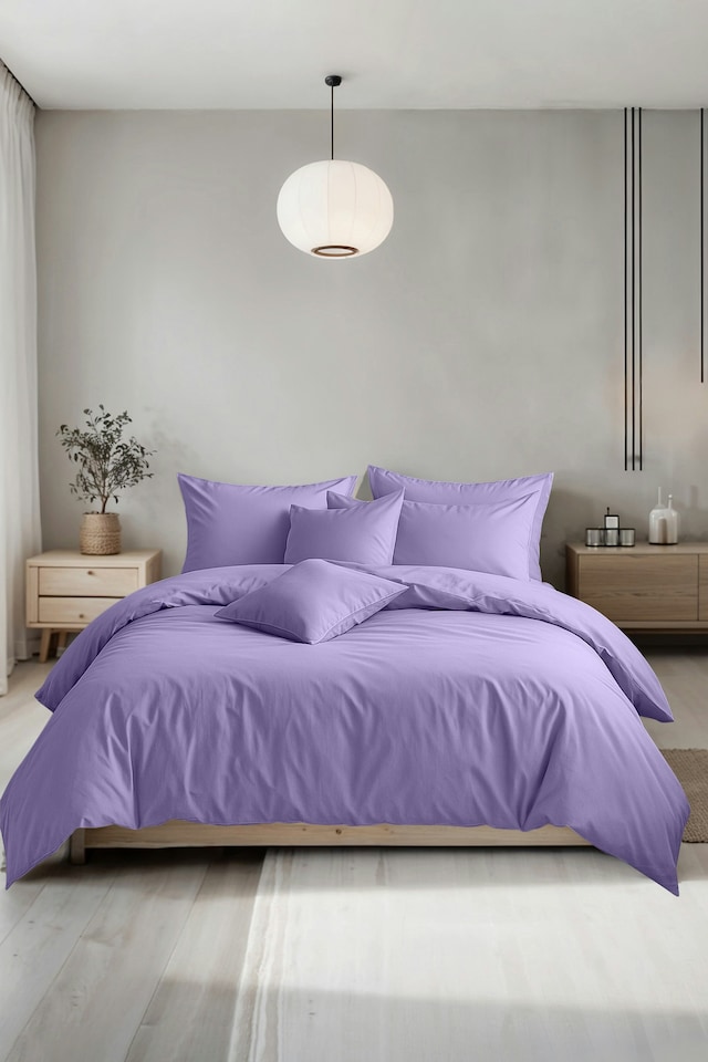 image 1 of Plain Dyed Easy Care Polycotton Duvet Cover And Pillowcase/s Set Bed Linen Purple | Purple | Lilac | King