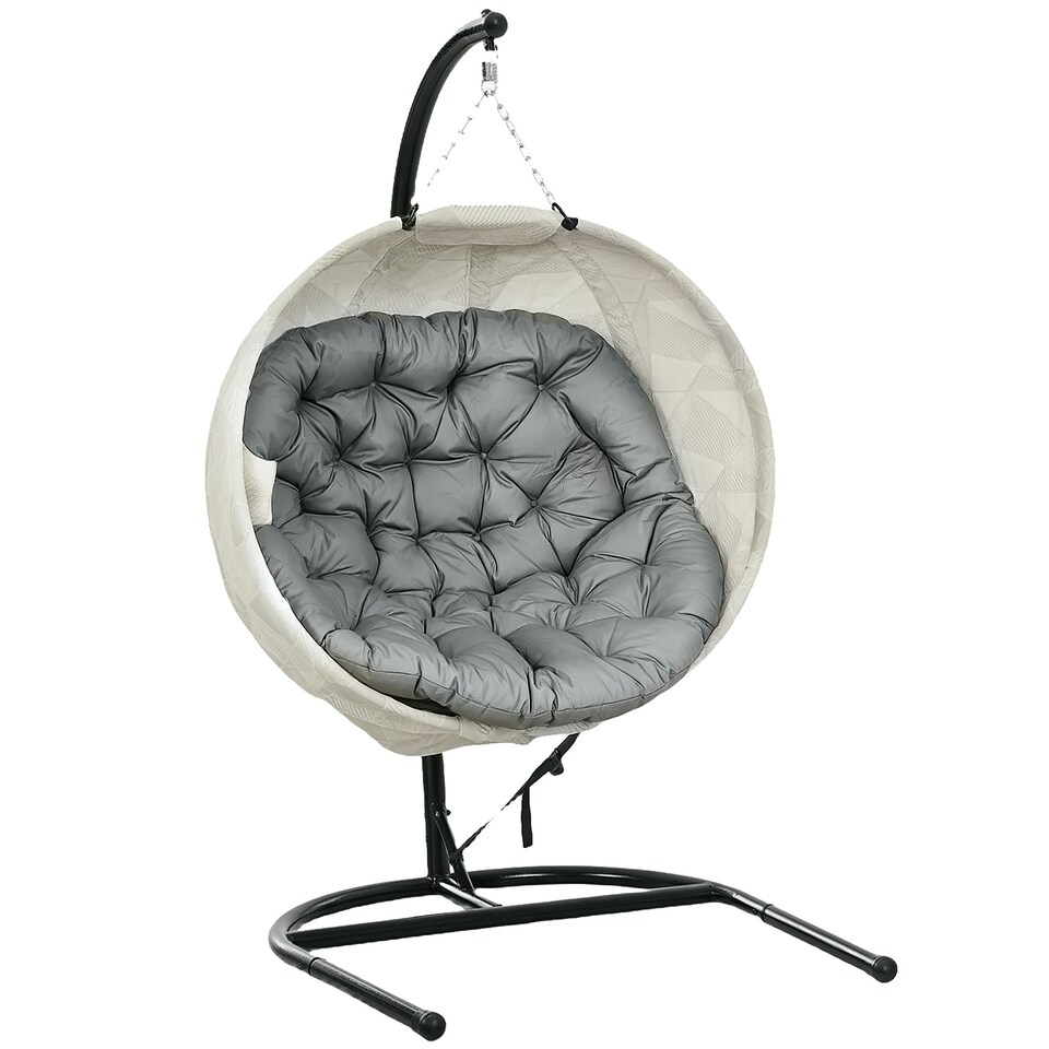 image 1 of Outsunny Hanging Egg Chair Outdoor Indoor Swing Chair, Folding Basket Grey