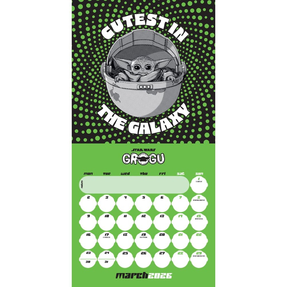 image 1 of STAR WARS THE MANDALORIAN GROGU 2026 SQUARE CALENDAR